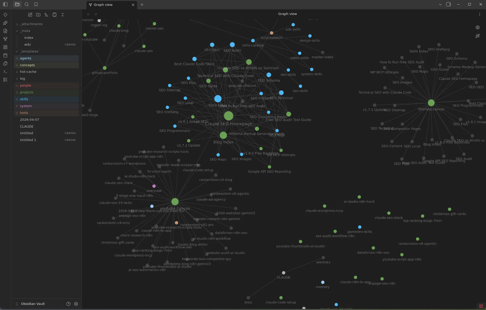 Graph view của vault claude-obsidian